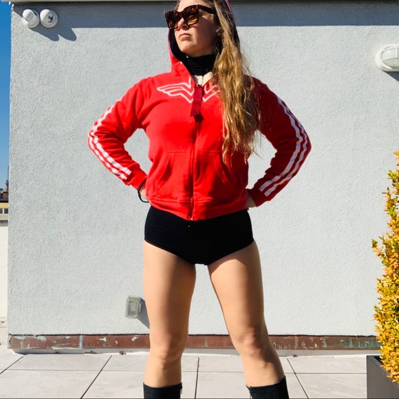 Wonder Woman Vintage Star Stripe 2in1 Double Sided Red Blue Hoodie - Picture 14 of 16